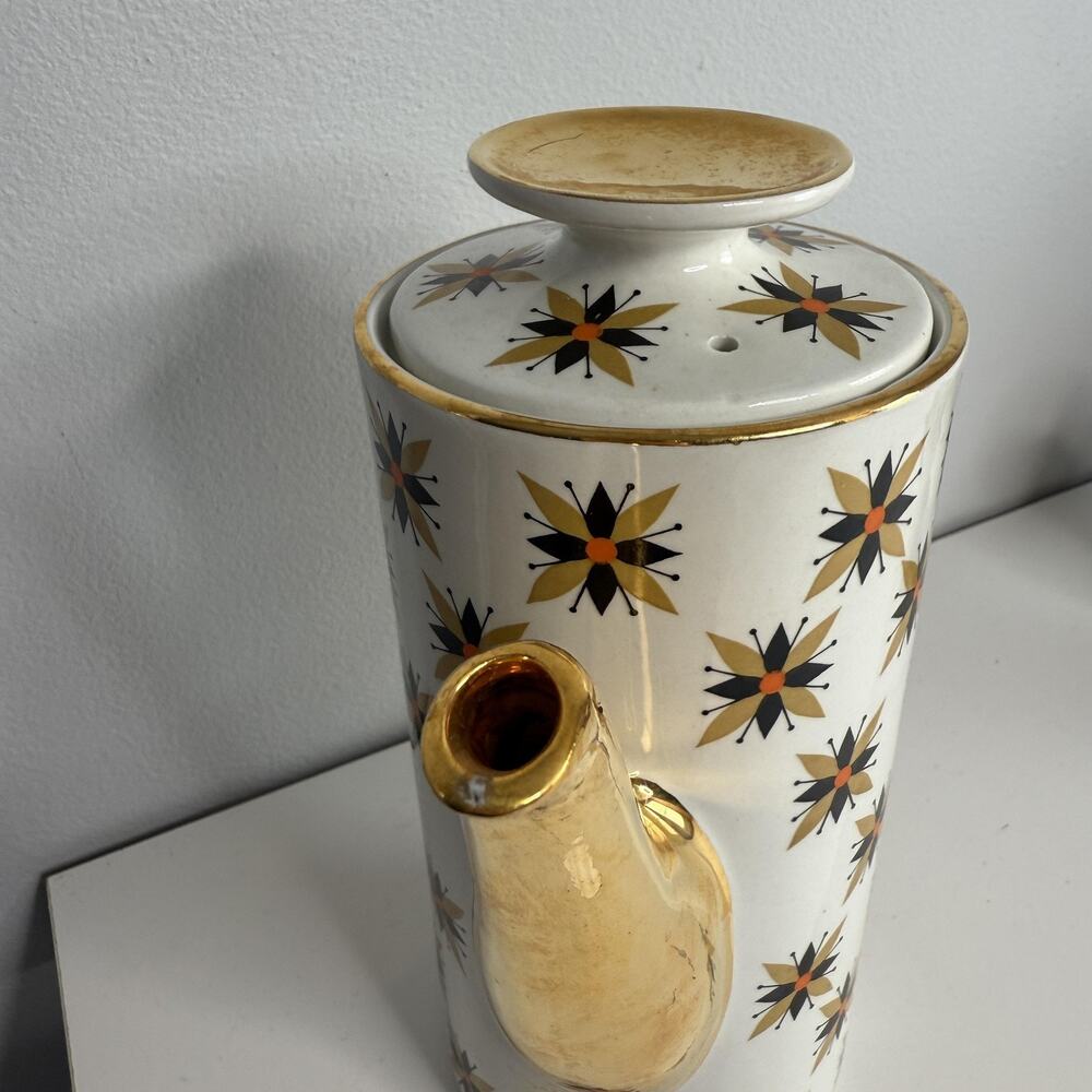 Vintage Arklow Stardust Coffee Pot Teapot Atomic Starburst Gold Gilt Ireland MCM - Picture 6 of 12